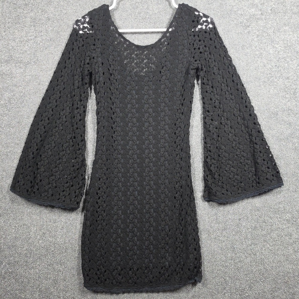 Free People Dress Womens Exra Small Boho Crochet Lace Bell Sleeve Mini Dress